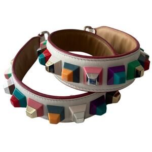 FENDI Roma Strap White Shoulder Strap Leather Multicolor Rainbow Studs